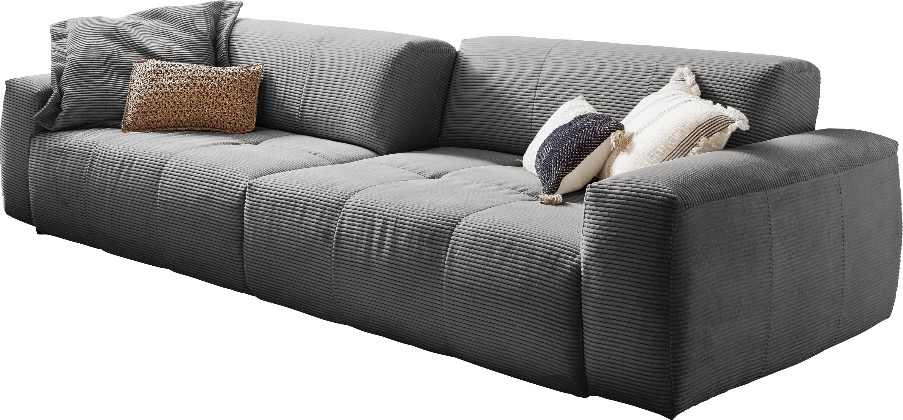 Big-Sofa 3C CANDY "Yoshy Mega Sofa mit Komfortfunktionen, modern und bequem", grau (dunkelgrau), B:298cm H:74cm T:120cm, 88% Polyester, 12% Polyacryl, Sofas, Big-Sofa, Zwei Sitztiefen durch verstellbare Rückenlehne, Bezug in Cord