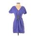 J.Crew Casual Dress - Mini V Neck Short sleeves: Purple Print Dresses - Women's Size 0