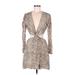 showpo Casual Dress - Mini V Neck Long sleeves: Tan Zebra Print Dresses - Women's Size 8