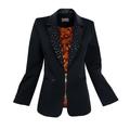 Women's Stud Embellished Tailored Black Jacket With Floral Print Satin Lining Extra Small Lalipop Design