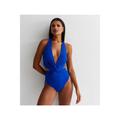 Gini London Womens Halter Twisted Cut Out Swimsuit - Blue - Size 12 UK