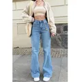 Pantalon en jean évasé taille haute pour femme coupe droite grande taille ample mode Streetwear
