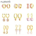 Boucles d'oreilles coeur rose en argent regardé 925 pour femmes boucles d'oreilles créoles en or 18