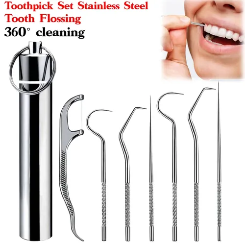 Edelstahl Zahnstocher Set Metall Zahn Zahnseide Reusable Zahnstocher Tragbare Zahnstocher Zahnseide