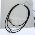 Amorcome Multistrand Layered Leather Choker Necklace Bohemian Metal Beaded Tube Necklace Women