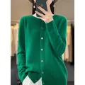 New Chic Spring Women‘s O-neck Grace Cardigan Sweater 100% Merino Wool Solid Cashmere Knitted Female