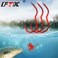 FTK New Design Red Fishing Hook With Line Automatic Flip Linehook Double Sharp Barbed Fishhook for