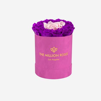 Basic Hot Pink Suede Box | Bright Purple & Light Pink Mini Roses