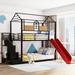 Twin Over Twin Metal Bunk Bed, Creativity Kids Bed Metal Platform Bed Frame Housebed with Slide and Storage Stair for Boys Girls