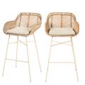 Lot de 2 tabourets de bar en rotin pieds beiges 68cm beige