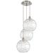 Athens 18.75"W 3 Light Brushed Nickel Multi-Pendant w/ Water Glass Sha