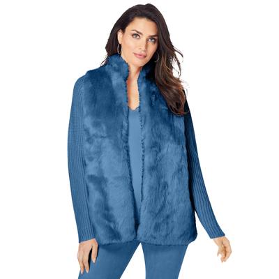 Plus Size Women's Faux Fur Cardigan Sweater by Roaman's in Dusty Indigo (Size 18/20)