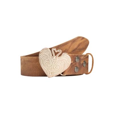Ledergürtel, Damen, Gr. 100, braun (cognac), Rindsleder, RETTUNGSRING BY SHOWROOM 019, unifarben, modisch,feminin, Gürtel, mit herzförmiger Schwanenkoppelschließe Image