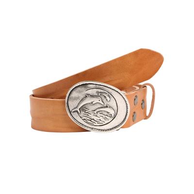 Ledergürtel, Damen, Gr. 90, braun (cognac), Leder, RETTUNGSRING BY SHOWROOM 019, unifarben, casual,modisch, Gürtel, mit austauschbarer Schließe »Delfinfamilie Oval Silber« Image