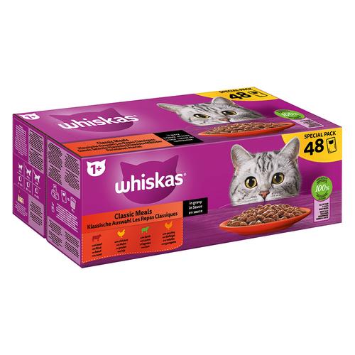 144x 85g Jumbopack Whiskas 1+ Adult Frischebeutel Klassische Auswahl in Sauce Katzenfutter nass