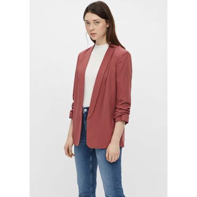 Blusenblazer PIECES "PCBOSELLA 3/4 BLAZER NOOS", Damen, Gr. S (36), beige (apple butter), Web, Obermaterial: 79% Polyester, 16% Viskose, 5% Elasthan, unifarben, casual, slim fit hüftbedeckend, 3/4-Ärmel, Blazer, mit Faltendetail am Ärmel Image