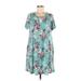 Peach Love Casual Dress - Mini V-Neck Short sleeves: Blue Floral Dresses - Women's Size Medium