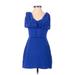 Tara Subkoff for Bebe Cocktail Dress - Mini V Neck Sleeveless: Blue Print Dresses - Women's Size 2X-Small
