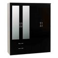 Seconique Nevada 4 Door 2 Drawer Wardrobe - Black Gloss