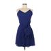 Dave & Johnny by Laura Ryner Casual Dress - A-Line: Blue Solid Dresses - Women's Size 3