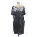 Z Supply Casual Dress - Shift Scoop Neck Short sleeves: Silver Print Dresses - Women's Size Small