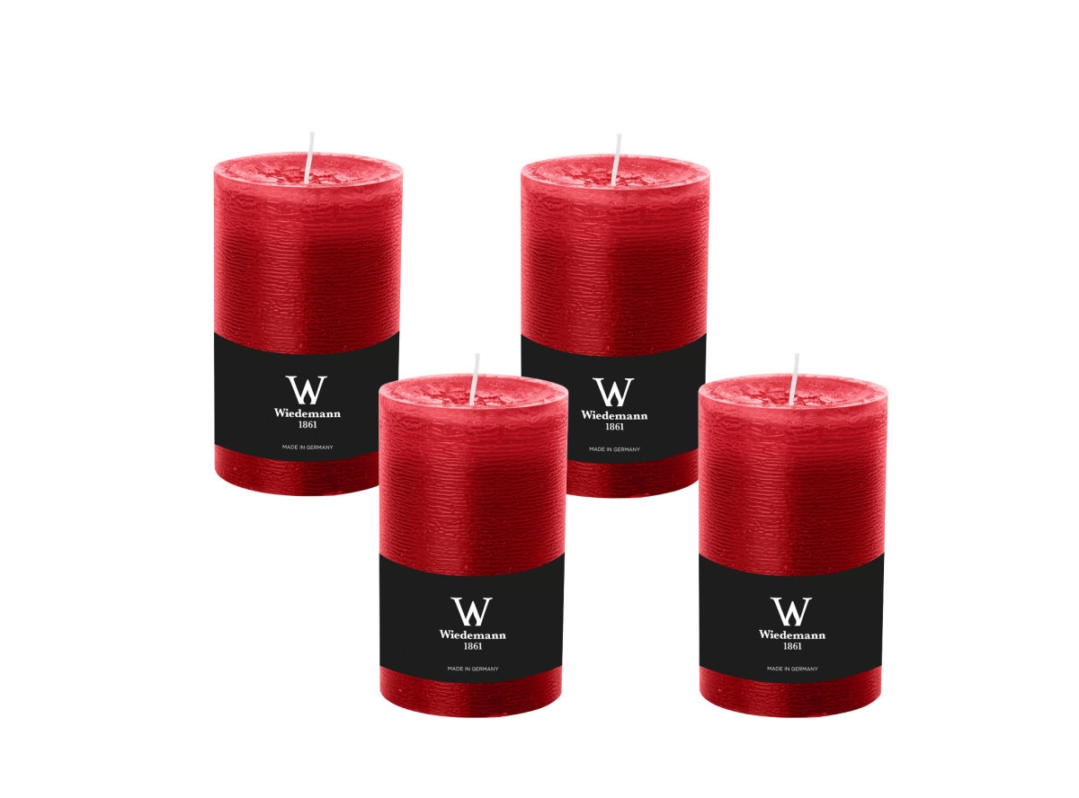 Wiedemann Kerzen 4er Set Adventskranzkerzen Rustik Marble Kerzen durchgefärbt mit Abbrandschutz Rubin Rot 140 x 100 mm Image