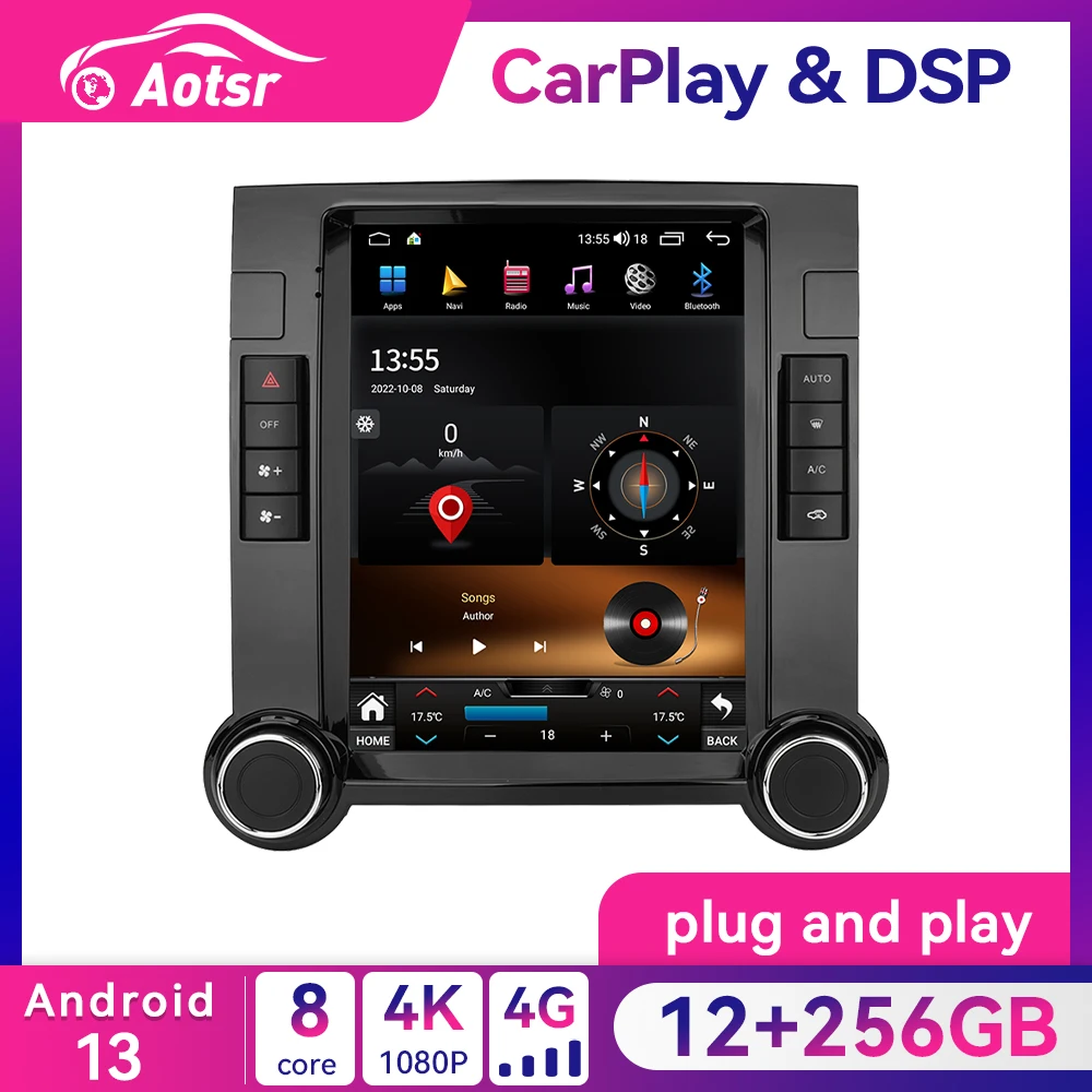 12 + 256GB pour Volkswagen VM Touareg 2003-2010 Tesla style Android 14 lecteur d