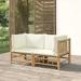 Buyweek Patio Corner Sofas with Cream White Cushions 2 pcs Bamboo