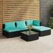 Buyweek 5 Piece Patio Lounge Set with Cushions Poly Rattan Black
