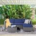 Patiorama 5-Piece Patio Furniture Set Outdoor Sectional Conversation Set All-Weather Dark Grey PE Wicker with Navy Blue Cushions Outdoor Backyard Porch Garden Poolside Balcony