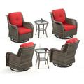 Meetleisure Outdoor Swivel Rocker Wicker Patio Chairs Sets of 4 With 2 Tables Red