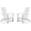 Efurden Modern Adirondack Chair Set of 2 Oversized Poly Lumber Fire Pit Chair 350 Lbs Support Patio Chairs for Garden Looks Like Real Wood (White)