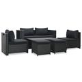Buyweek 6 Piece Garden Lounge Set with Cushions Poly Rattan Black