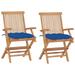 Buyweek Patio Chairs with Blue Cushions 2 pcs Solid Teak Wood