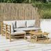 Buyweek 5 Piece Patio Lounge Set with Light Gray Cushions Bamboo