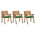 Buyweek Patio Dining Chairs with Cushions 3 pcs Solid Acacia Wood