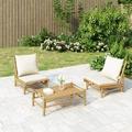 Buyweek 3 Piece Patio Lounge Set with Cream White Cushions Bamboo
