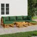 Buyweek 7 Piece Patio Lounge Set with Green Cushions Solid Wood