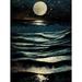 Full Moon Rising Over Clear Night Sky Tidal Waves Extra Large XL Wall Art Poster Print