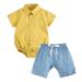 Quealent Baby Boy Bundle Clothes Solid Babysuit Pants with Belt Cute Summer Short Set for Little Gentleman Boy Summer Denim Boys Childrenscostume Yellow 12-18 Months