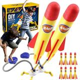 Zacro Rocket Launcher for Kids Dual Dueling Rocket Toys Shoots Up to 100 Feet Air Rocket Outdoor Toy with 8 Foam Rockets Gift for Boys and Girls