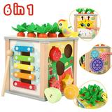 JIFON Wooden Activity Cube 6-in-1 Montessori Toys for 12+ Months Babies Educational Learning Toys for Toddlers Age 1-2 First Birthday Gift Shape Sorter Toys