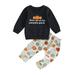 Toddler Baby Boys Halloween Outfit Letter Print Long Sleeve Sweatshirt and Pumpkin Print Pants Set for Infant 2 Piece Clothes Set