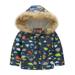 Girls Heavy Winter Coats Winter Hooded Prints Outwear Zipper Windproof Warm Thick Girls Windbreaker Jackets Light Blue 100