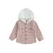 GXFC Toddler Boy Girls Shirt Jacket Plaid Shirt Long Sleeve Hooded Button Down Shacket Sweatshirt for Kids 6M-4T