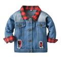 Quealent Boys Winter Coats Outwear Red Plaid Over Winter Long Sleeve Denim Jacket Blouse Boys Toddler Boy Jean Jacket Denim Boys Outerwear Blue 6-12 Months