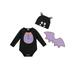 Newborn Baby Girl Boy Halloween Costume 3Pcs Bat Cosplay Outfit Short Sleeve Romper +Bat Hat +Bat Wing Set Party Clothes