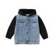 Quealent Teen Boy Boys Girls Windproof Denim Patchwork Hooded Coat Jacket Kids Warm Outerwear Jacket Boys Winter Coat Denim Boys Outerwear A 3-4 Years