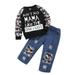 YDOJG Boy Clothes Outfit Set Toddler Kids Outfit Letters Prints Long Sleeves Tops Sweatershirt Pants 2Pcs Set Outfits For 2-3 Years