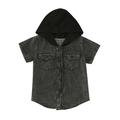 Quealent Boys Mixed Media Jacket Sleeve Denim Hooded Coat Kids Tops T Shirt with Pocket Boy Toddler Jacket Denim Boys Outerwear Grey 12-18 Months